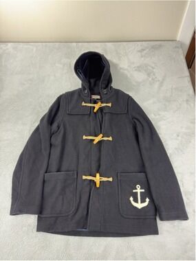 Left Field NYC Black Wool Duffle Coat Size 38 Made in England